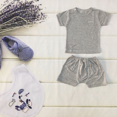 Bộ quần áo cài vai tay ngắn MINTUU vải sợi tre cao cấp 