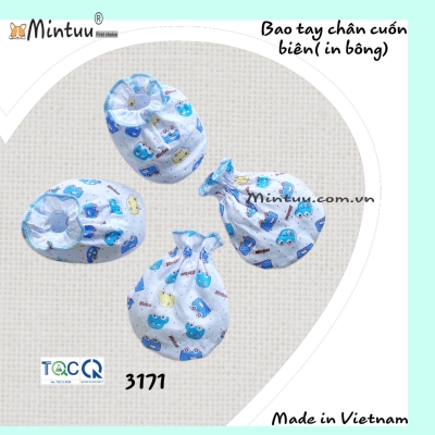 Bao tay chân cuốn biên in bông cho bé sơ sinh MINTUU