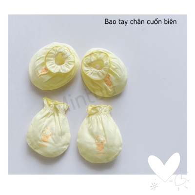 SIÊU  SALE - Bộ bao tay bao chân sơ sinh cuốn biên màu thương hiệu MINTUU, chất liệu vải 100% cotton 