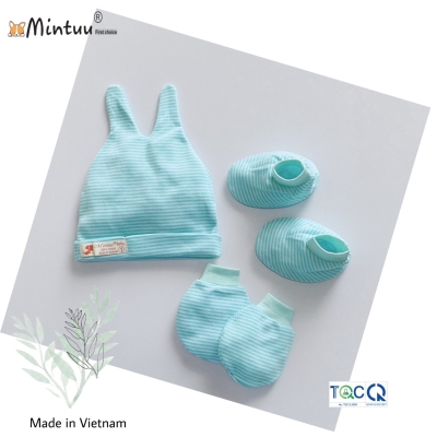 Set  mũ tai sóc - bao tay chân sọc màu  cho bé sơ sinh MINTUU