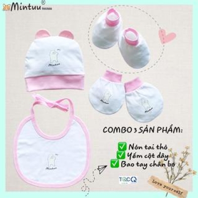 Combo mũ - yếm  - bao  tay chân cho bé MINTUU  vải cotton  4 chiều  cao  cấp  