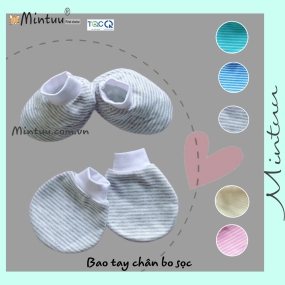 Bao tay chân sơ sinh bo sọc  màu MINTUU