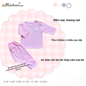 Bộ quần áo cài vai tay dài MINTUU, vải 100% cotton 4 chiều