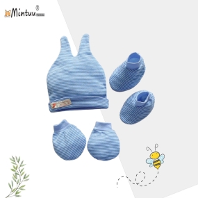 Set  mũ tai sóc - bao tay chân sọc màu  cho bé sơ sinh MINTUU