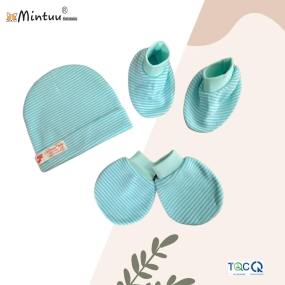 Set  mũ 2 lớp  - bao tay  chân  bo  sọc  màu cho bé MINTUU