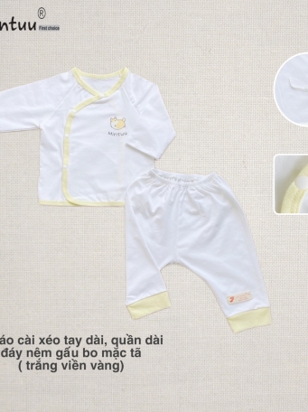 Bộ quần áo cài xéo tay dài MINTUU, vải 100% cotton 4 chiều
