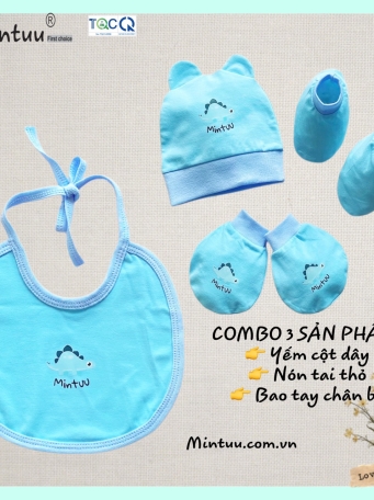 Combo mũ - yếm  - bao  tay chân cho bé MINTUU  vải cotton  4 chiều  cao  cấp