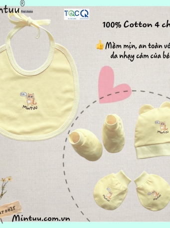 Combo mũ - yếm  - bao  tay chân cho bé MINTUU  vải cotton  4 chiều  cao  cấp