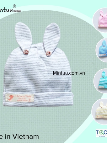 Mũ tai thỏ sọc màu đính nút cho bé MINTUU