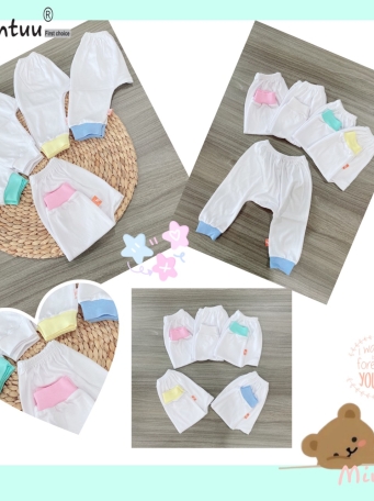 Quần đáy nêm, quần  đóng  bỉm trắng  gấu  bo sơ sinh MINTUU