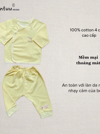 Bộ quần áo cài xéo tay dài MINTUU, vải 100% cotton 4 chiều