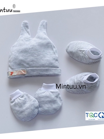 Set  mũ tai sóc - bao tay chân sọc màu  cho bé sơ sinh MINTUU