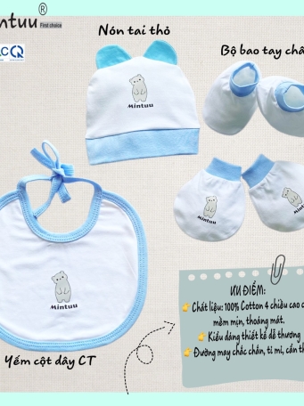 Combo mũ - yếm  - bao  tay chân cho bé MINTUU  vải cotton  4 chiều  cao  cấp