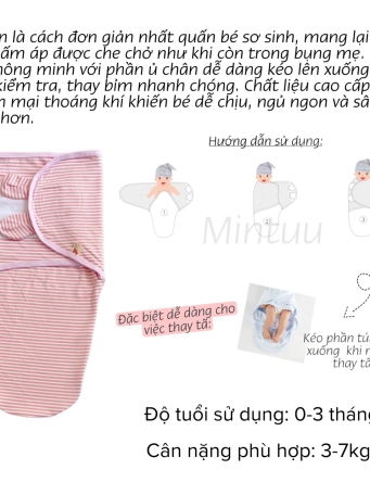Ủ kén cho bé sơ sinh, chất liệu visco sọc dẻo, thương hiệu MINTUU