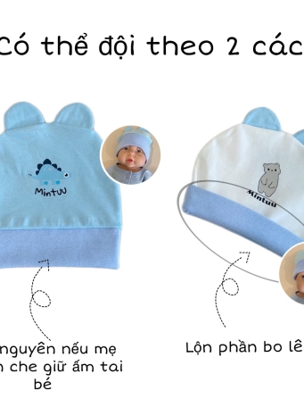 Mũ tai thỏ cho bé sơ sinh MINTUU vải 100% cotton 4 chiều