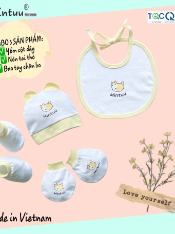 Combo mũ - yếm  - bao  tay chân cho bé MINTUU  vải cotton  4 chiều  cao  cấp