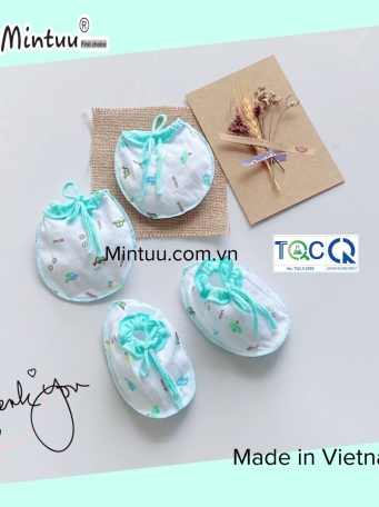 Bao tay chân cột dây in bông cho bé MINTUU