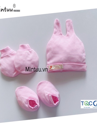 Set  mũ tai sóc - bao tay chân sọc màu  cho bé sơ sinh MINTUU