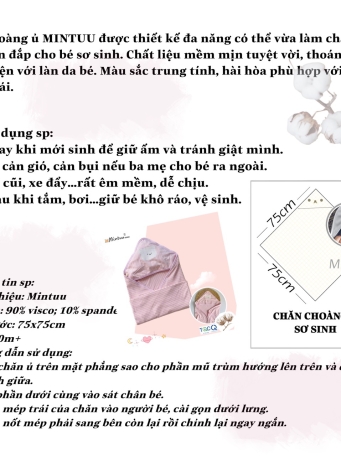 Chăn choàng ủ cho bé sơ sinh chất liệu visco sọc dẻo, thương hiệu MINTUU