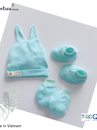 Set  mũ tai sóc - bao tay chân sọc màu  cho bé sơ sinh MINTUU