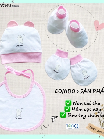 Combo mũ - yếm  - bao  tay chân cho bé MINTUU  vải cotton  4 chiều  cao  cấp