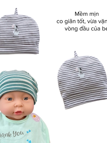 Nón chụp bé sơ sinh MINTUU  chất liệu visco dệt sọc cao cấp