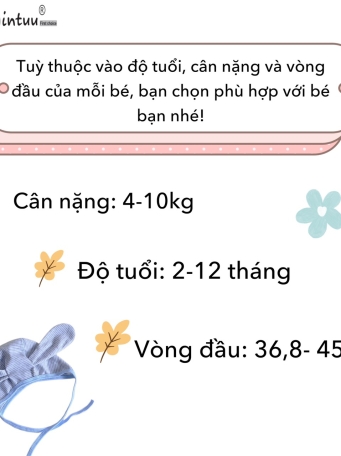 Mũ sơ sinh tai thỏ cột dây sọc màu, thương hiệu MINTUU