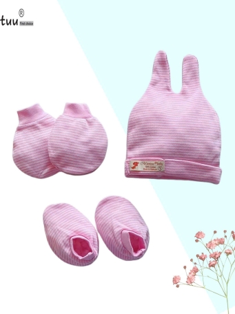 Set  mũ tai sóc - bao tay chân sọc màu  cho bé sơ sinh MINTUU