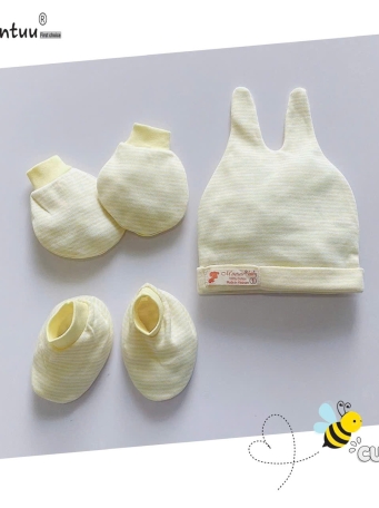 Set  mũ tai sóc - bao tay chân sọc màu  cho bé sơ sinh MINTUU