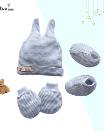 Set  mũ tai sóc - bao tay chân sọc màu  cho bé sơ sinh MINTUU