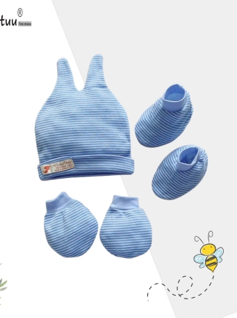 Set  mũ tai sóc - bao tay chân sọc màu  cho bé sơ sinh MINTUU