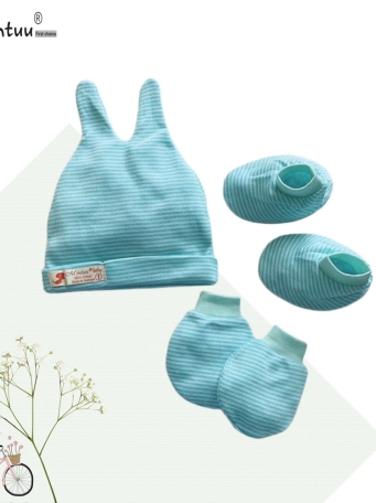 Set  mũ tai sóc - bao tay chân sọc màu  cho bé sơ sinh MINTUU